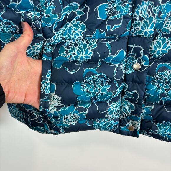 Lands’ End Packable Puffer Women’s S Blue Floral — Apres-Ski Vibes - Picture 7 of 10